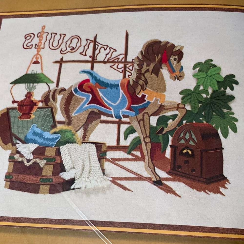 Vintage 1978 Sunset Stitchery “treasures from the past” 16 x 20 cotton & wool.